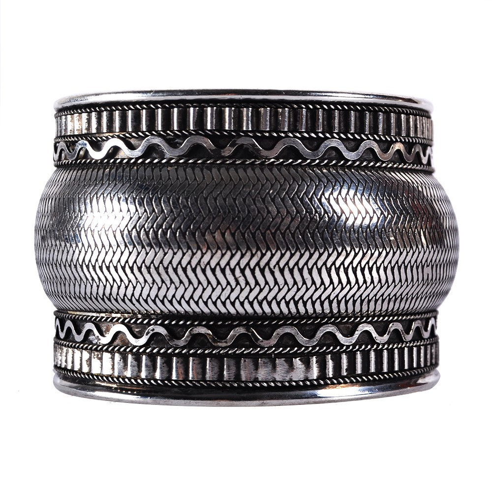 Brazalete Ancho Plateado - Piel Serpiente - NOVEDAD