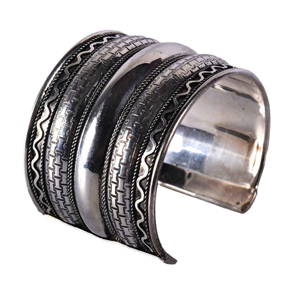 Brazalete Ancho Plateado - Triple Franja - NOVEDAD