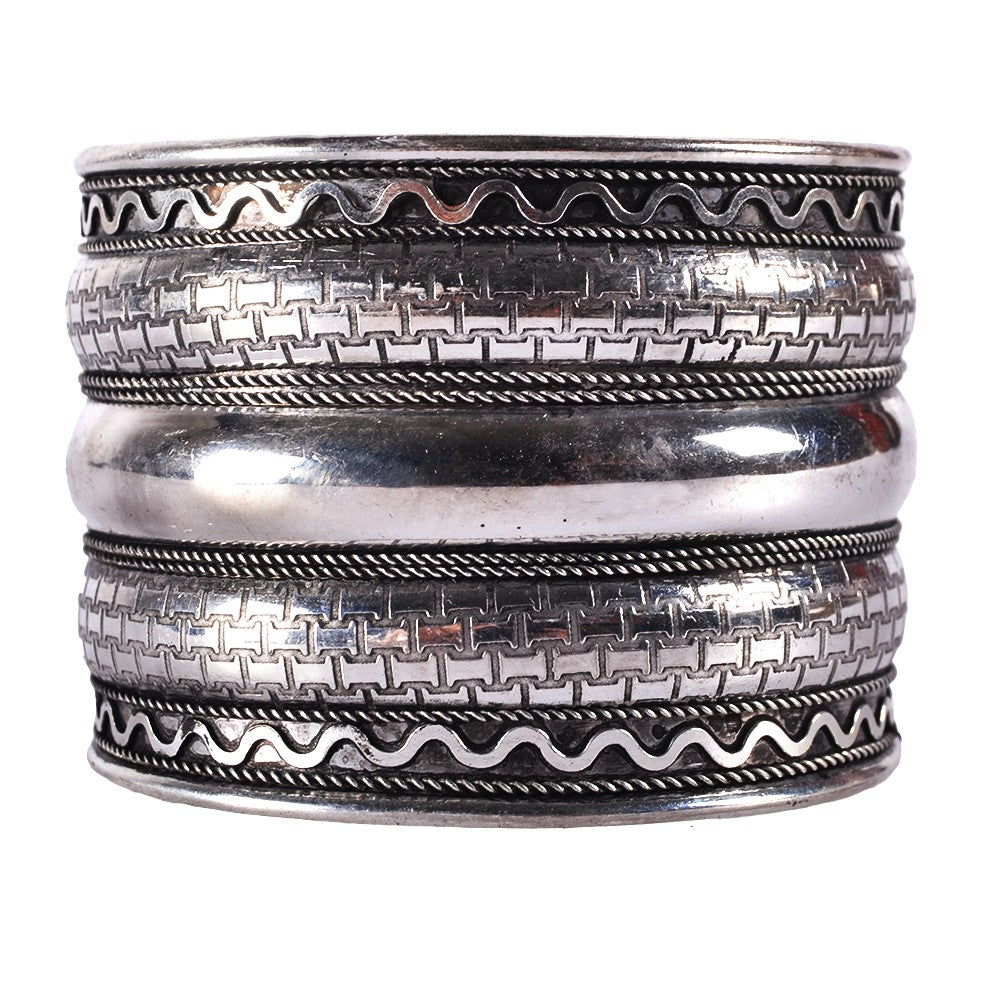 Brazalete Ancho Plateado - Triple Franja - NOVEDAD