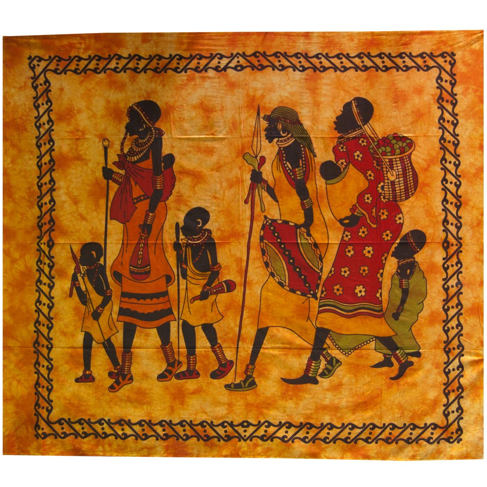 Tela Algodon India-Familia Tribu Africana-Artesana-240 x 210 cm