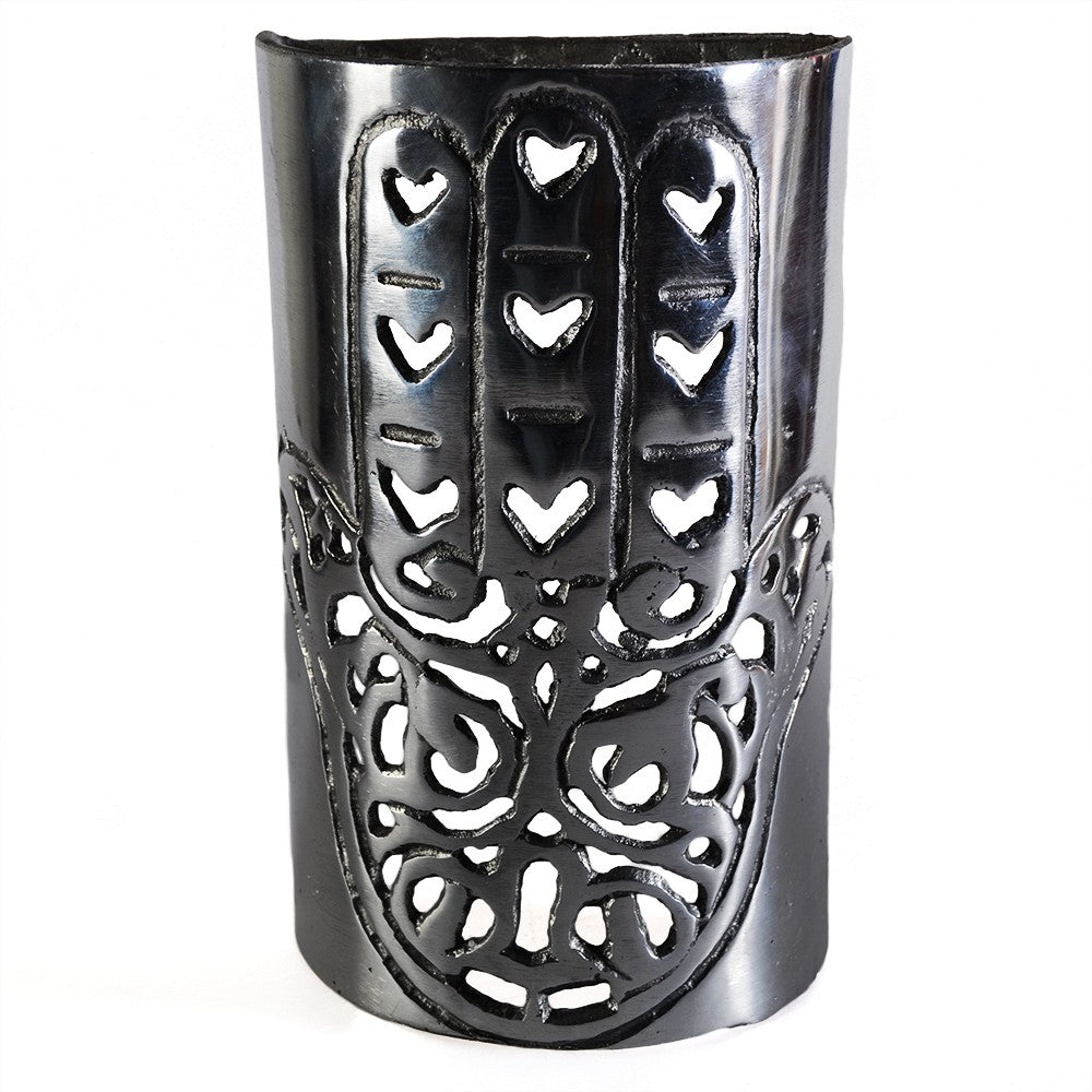 Aplique Pared Alumino Calado - Mano de Fátima - Acabado Pulido - 19 cm