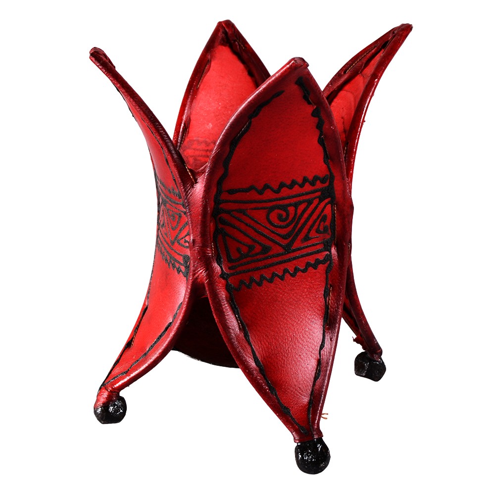 Porta Velas Flor - Piel - Pintado con Henna - Varios Colores - 16 cm