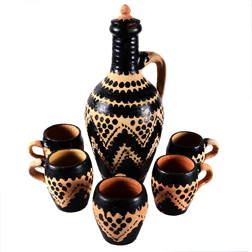 Juego Jarra Con Vasos - Estilo Bereber - Cerámica - Pieza Artesana