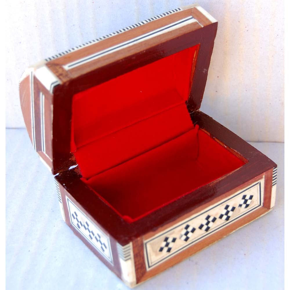 Cajita Baulcilto Blanca - Nacar - Terciopelo - Taracea de Egipto