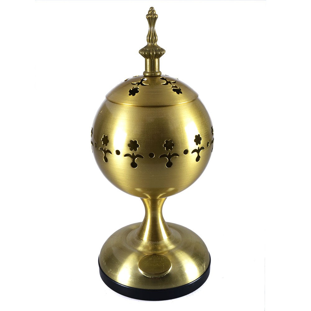 Incensario Metálico Cromado - Esfera - Base Muy Estable - 23 cm