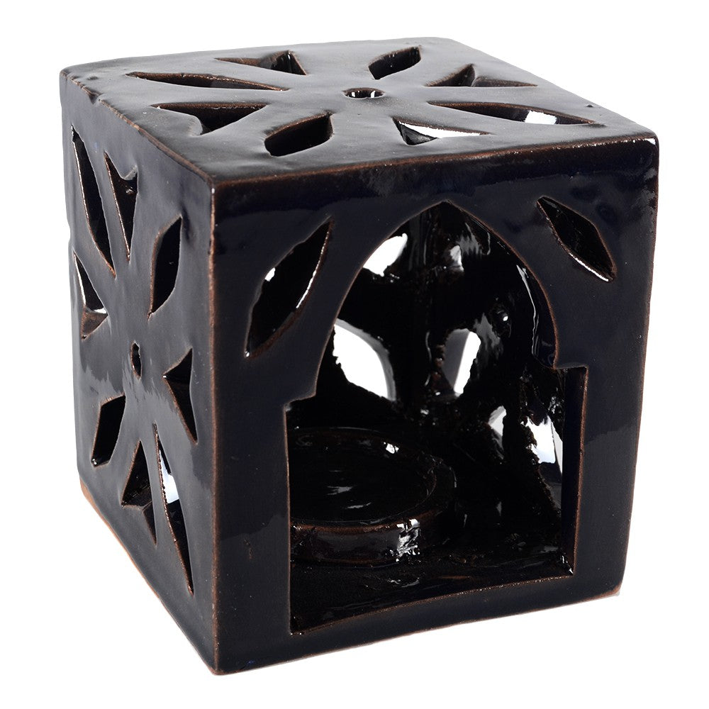 Porta Velas Cerámica - Cubo Floral - Esmaltado - Varios Colores - 10 cm