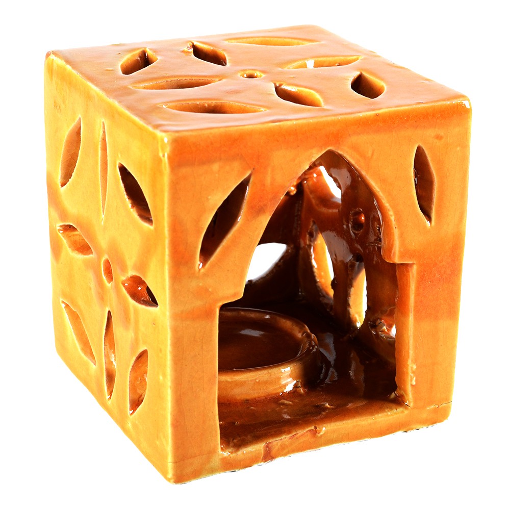 Porta Velas Cerámica - Cubo Floral - Esmaltado - Varios Colores - 10 cm