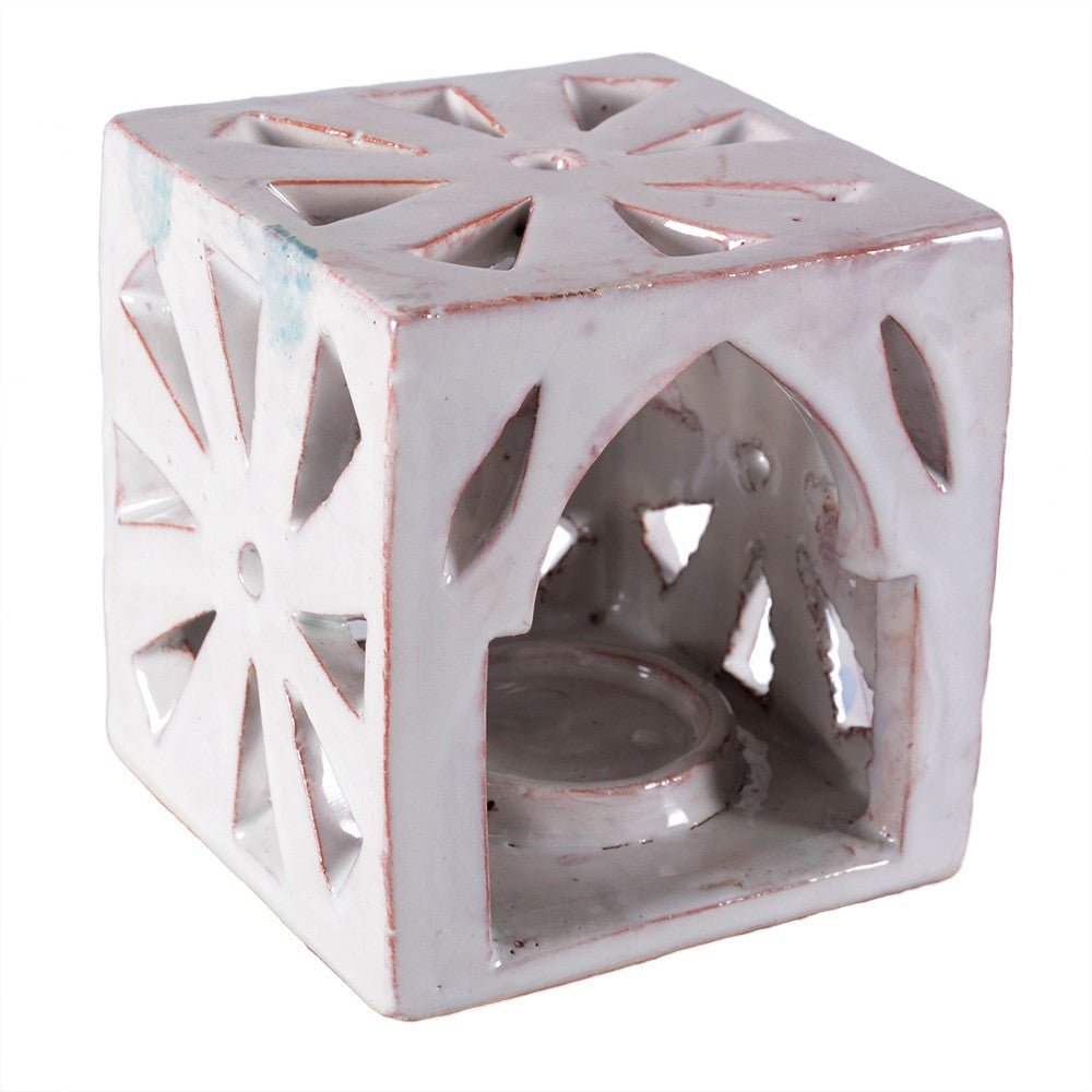 Porta Velas Cerámica - Cubo Floral - Esmaltado - Varios Colores - 10 cm