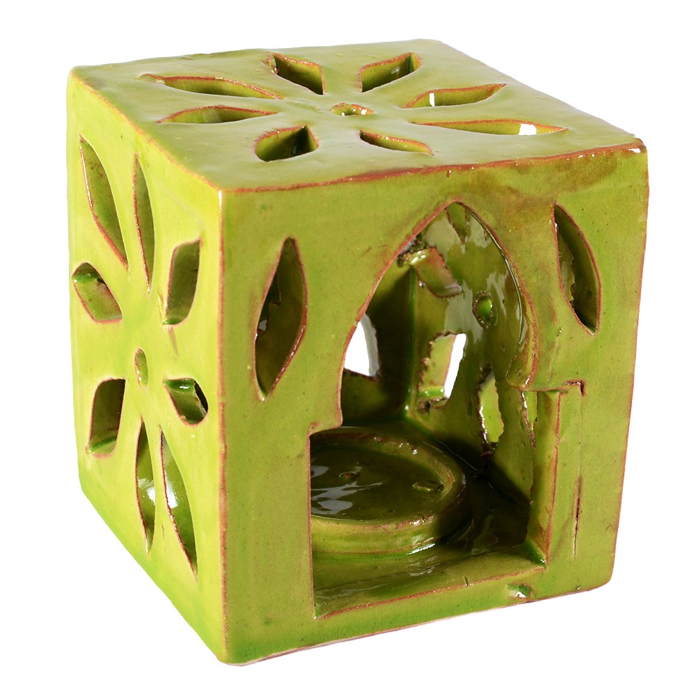 Porta Velas Cerámica - Cubo Floral - Esmaltado - Varios Colores - 10 cm