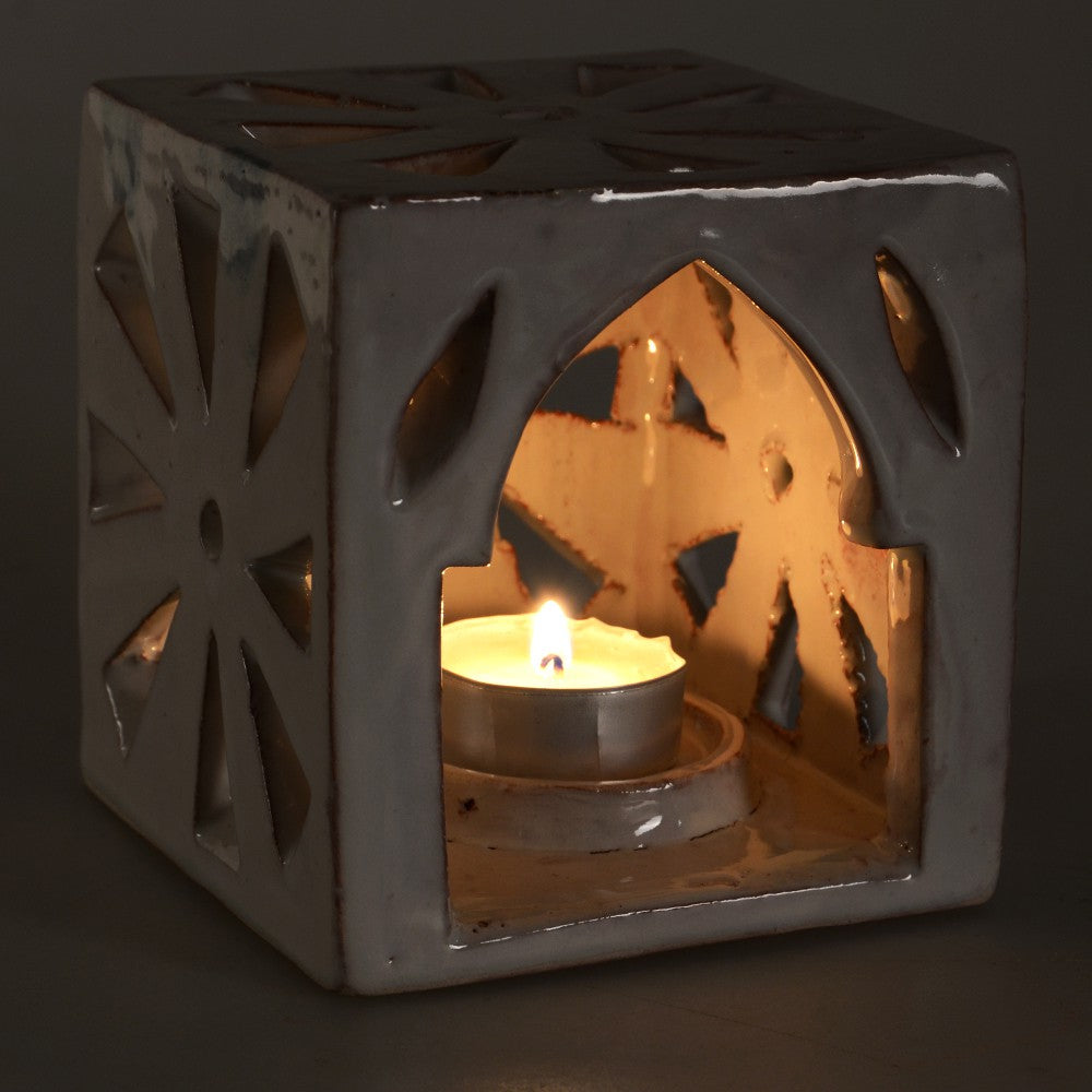 Porta Velas Cerámica - Cubo Floral - Esmaltado - Varios Colores - 10 cm