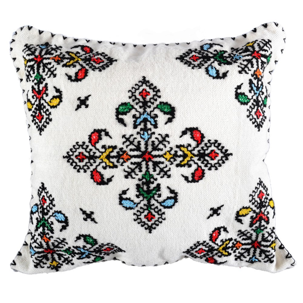 Cojín Algodón Y Lana - Bordado A Mano - Artesanal - 35 cm
