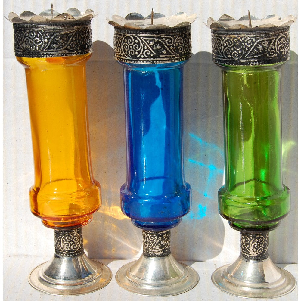 Portavelas Cristal con Alpaca - Alargado- Varios Modelos