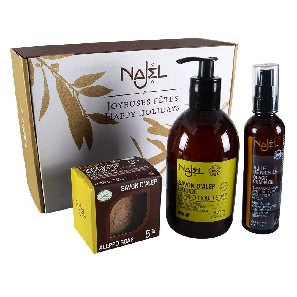 PAck Descubrimiento Del Alepo - Incluye Jabón Alepo -Jabón Alepo Líquido - Aceite Masaje Y Esponja - RECOMENDADO