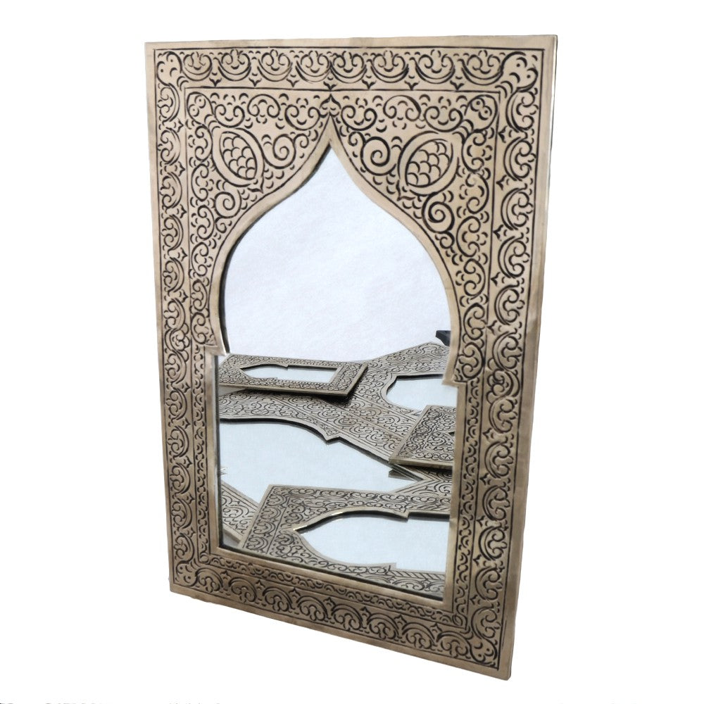 Espejo Latón Grabado - Diseño Arco Arabe - Dorado o Plateado