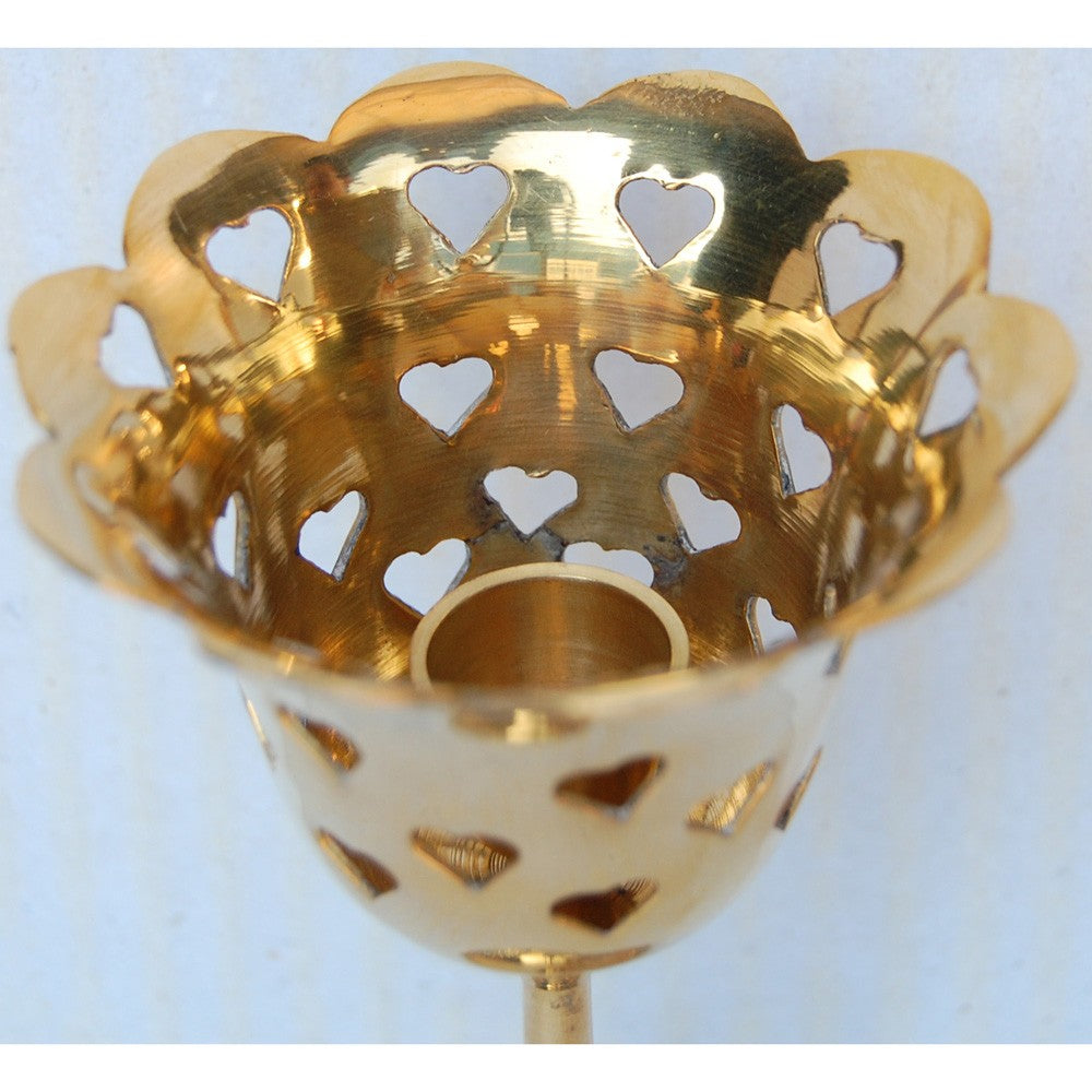 Portavelas Rosa - Calado con Corazones - Bronce