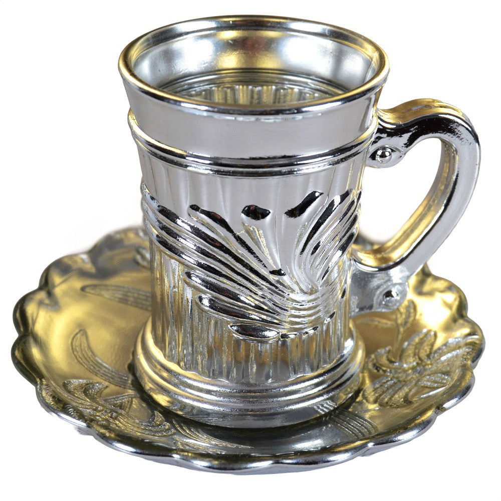 Juego 6 Vasos Y 6 Platitos - Especial Té - Bañado En Oro o Plata