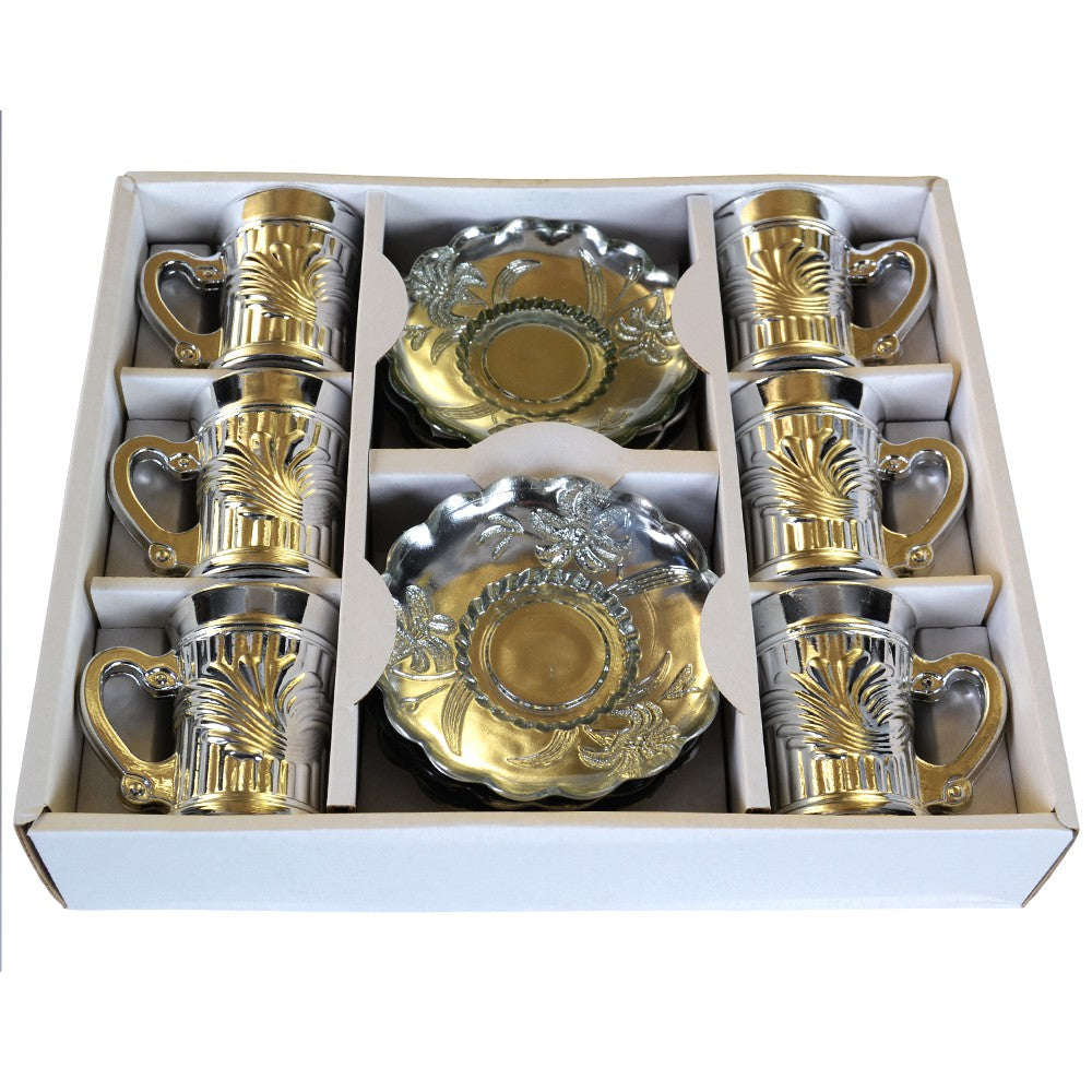Juego 6 Vasos Y 6 Platitos - Especial Té - Bañado En Oro o Plata