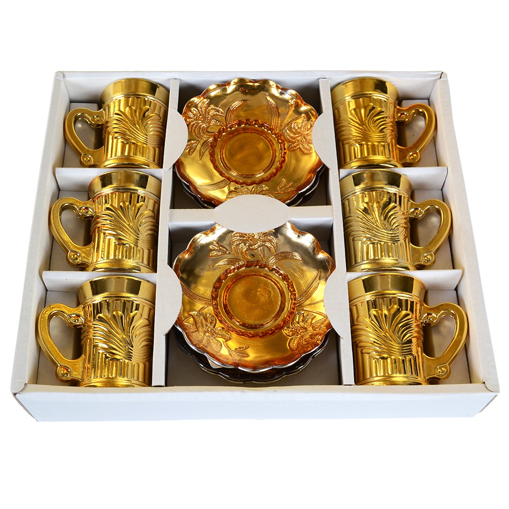 Juego 6 Vasos Y 6 Platitos - Especial Té - Bañado En Oro o Plata
