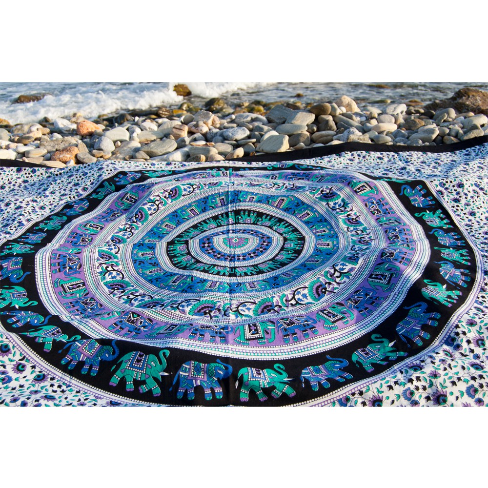 Tela Algodon India-Elefante Pecock Floral-Artesana-210 x 240 cm