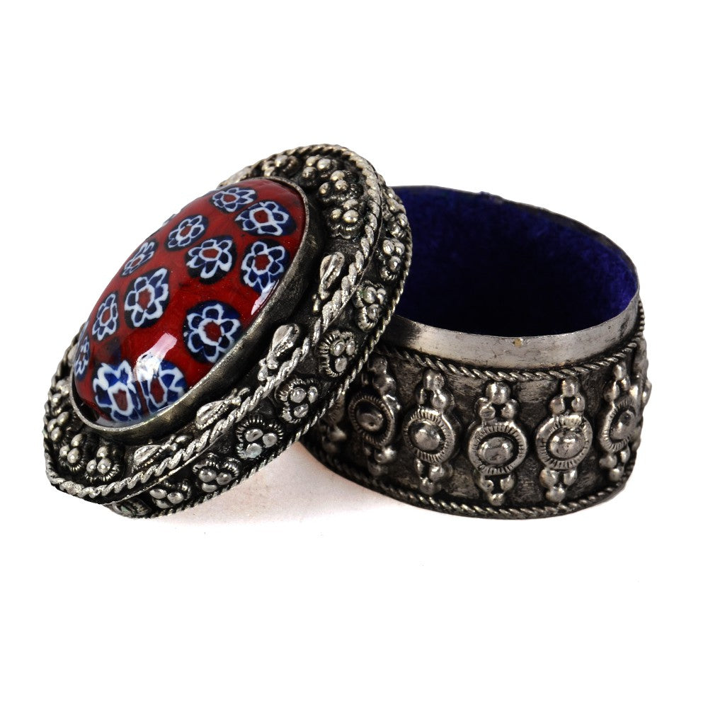 Cajita Alpaca Grabada Ovalada - 3 Colores - Diseño Oriental - 5 cm