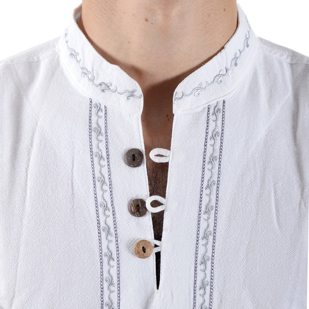 Camisa Blanca Algodón - Cuello Bordado - Varias Tallas