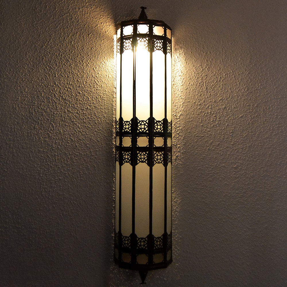 Aplique Cristal Alargado Doble - Blanco Opaco - Calado Arabe - 100 cm