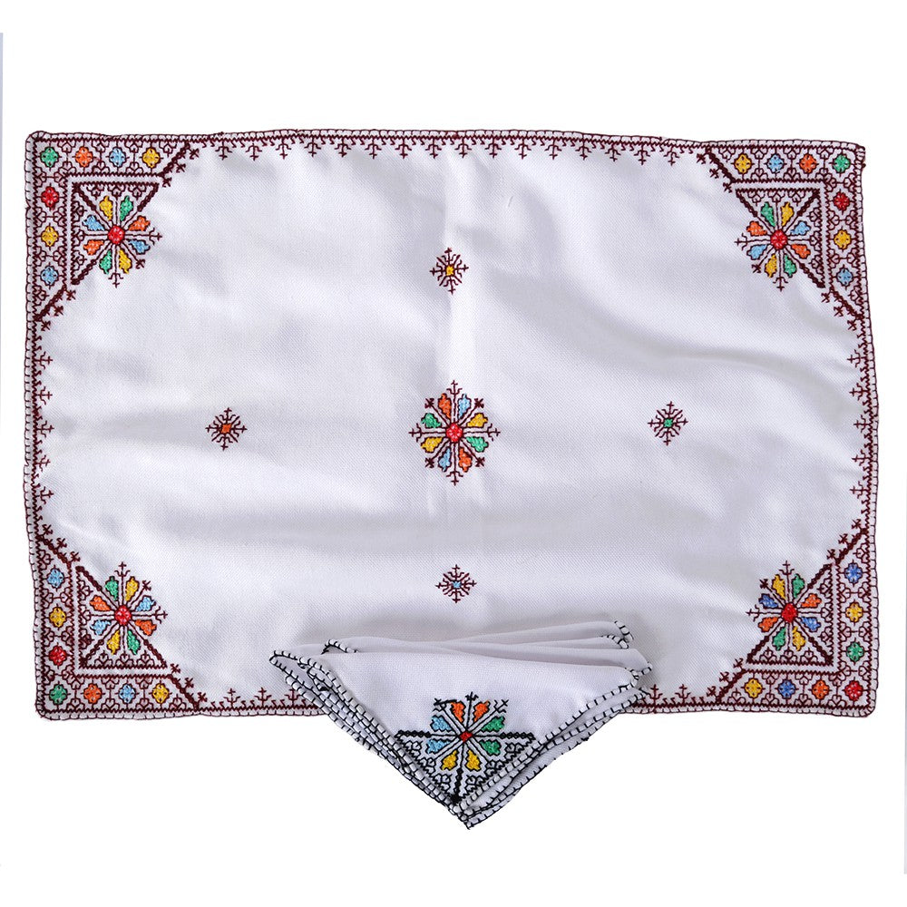 Juego Salvamanteles Y 4 Servilletas - Algodón Y Bordados - Producto Artesanal - Varios Colores