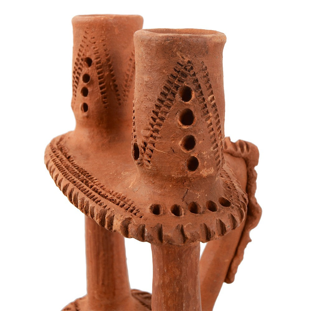 Porta Velas Barro - Para 2 Velas - Elaborado Y Decorado A Mano - 20 cm