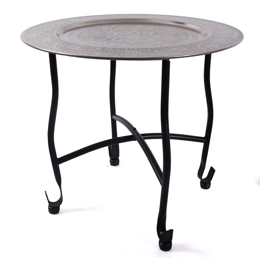 Mesa Arabe Plateada Grabada - Desmontable - 40 cm - Diseño Floral