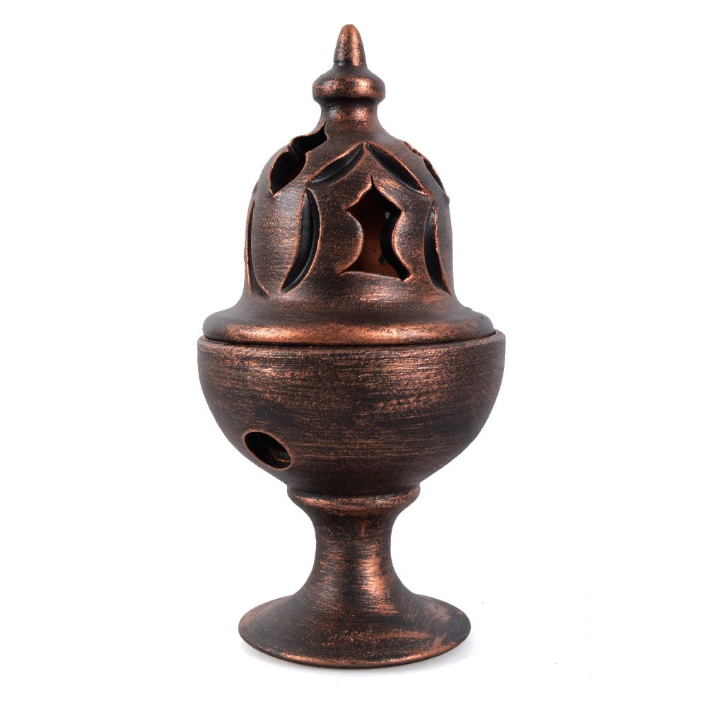 Incensario Barro Calado - Estilo Mozarabe - Bronce Envejecido