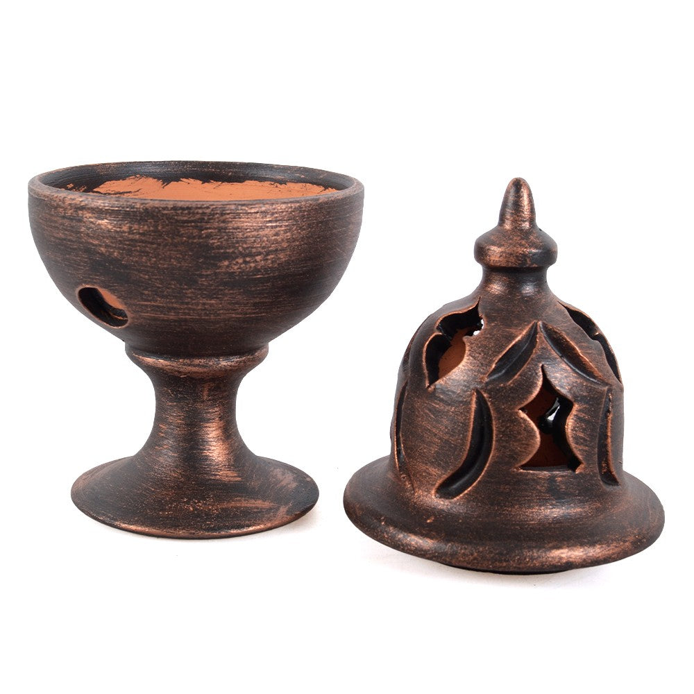 Incensario Barro Calado - Estilo Mozarabe - Bronce Envejecido
