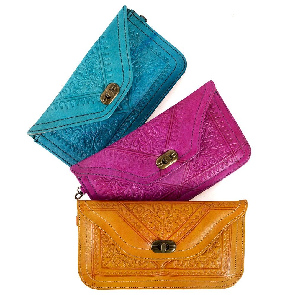 Cartera Piel con Asa - Cuero Repujado - Varios Colores - 2 Tamaños
