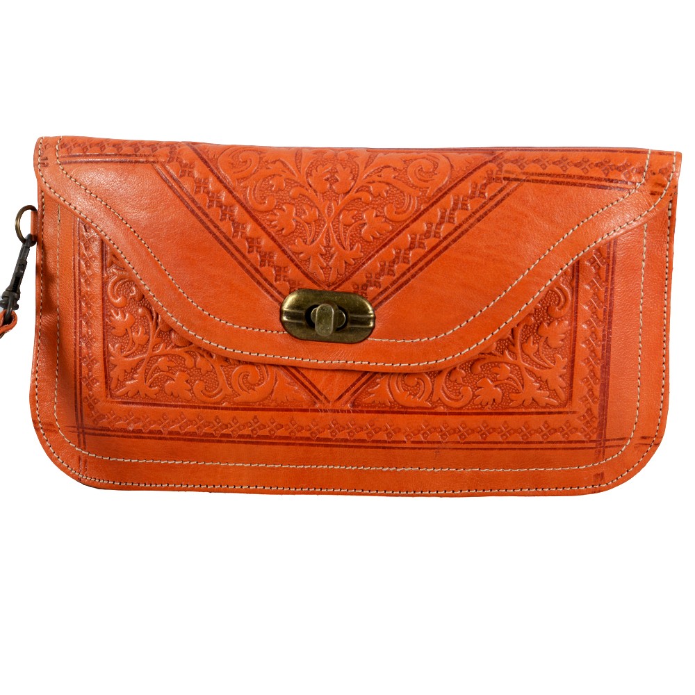 Cartera Piel con Asa - Cuero Repujado - Varios Colores - 2 Tamaños