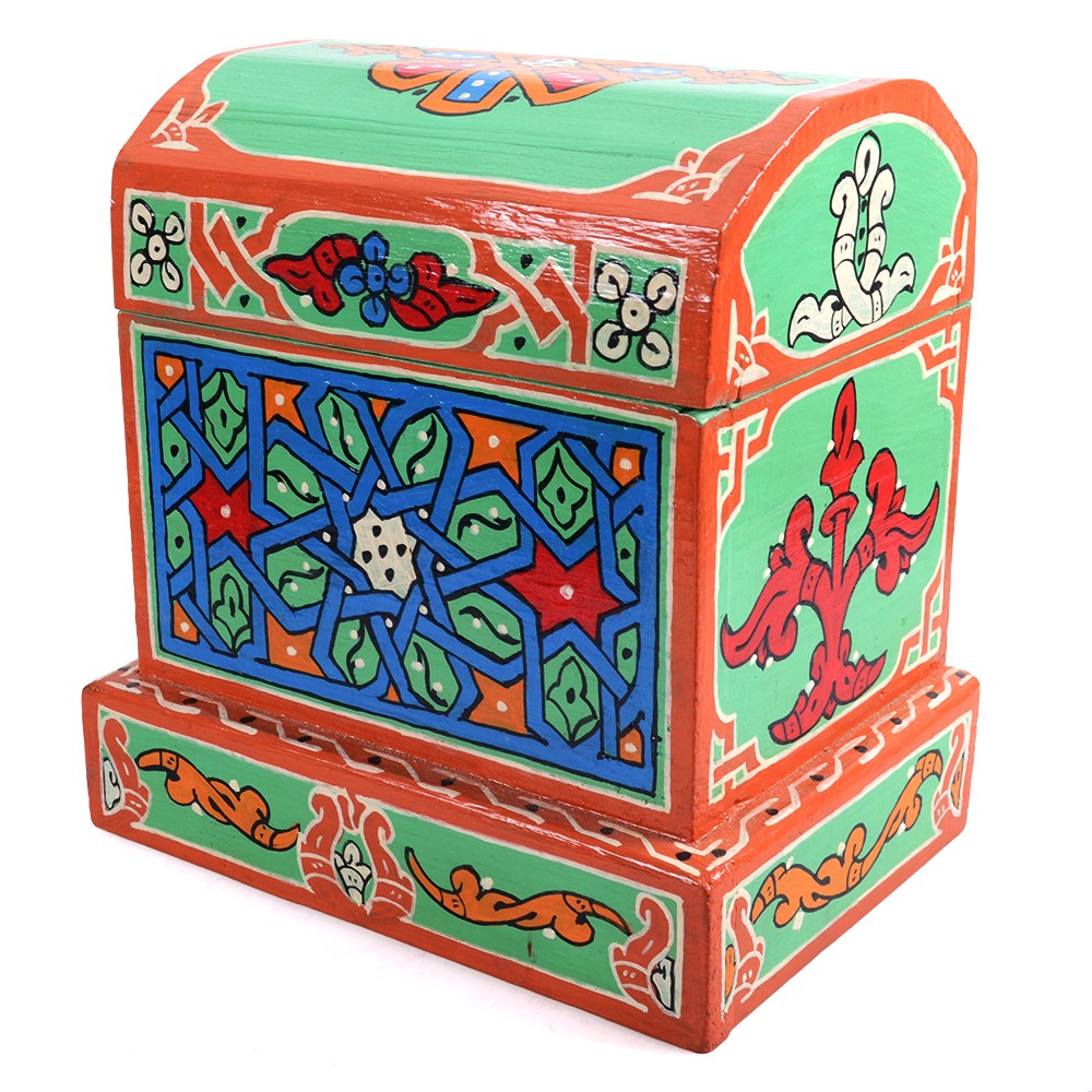 Baúl Árabe Cristal Interior- Hecho y Pintado a Mano - Colores Alegres - Calidad