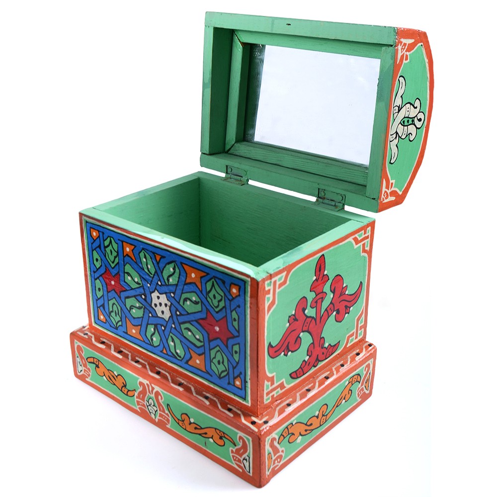 Baúl Árabe Cristal Interior- Hecho y Pintado a Mano - Colores Alegres - Calidad