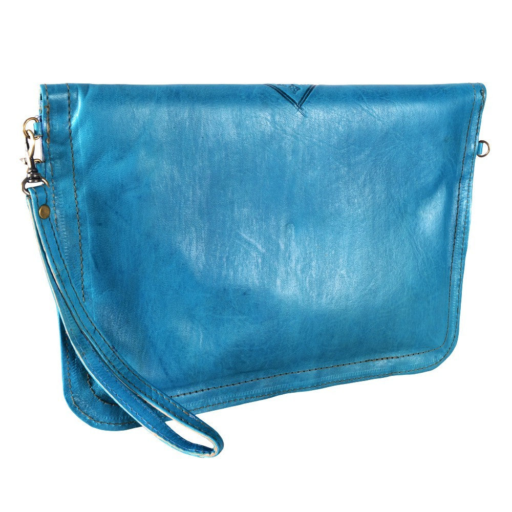 Bolso Cuero Artesanal - Funda Smart Phone - De Mano o Para Colgar - 2 Compartimentos - Cierre Fácil - Varios Colores - 31 cm