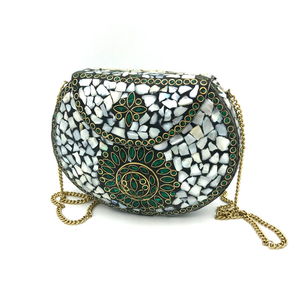 Bolso Fiesta Blanco - Nacar Cerámica Bronce - Modelo Abiad