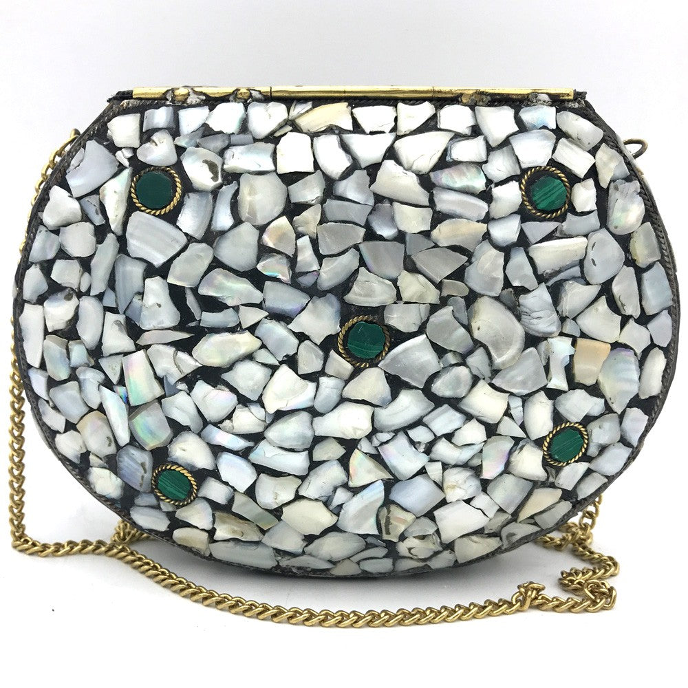 Bolso Fiesta Blanco - Nacar Cerámica Bronce - Modelo Abiad