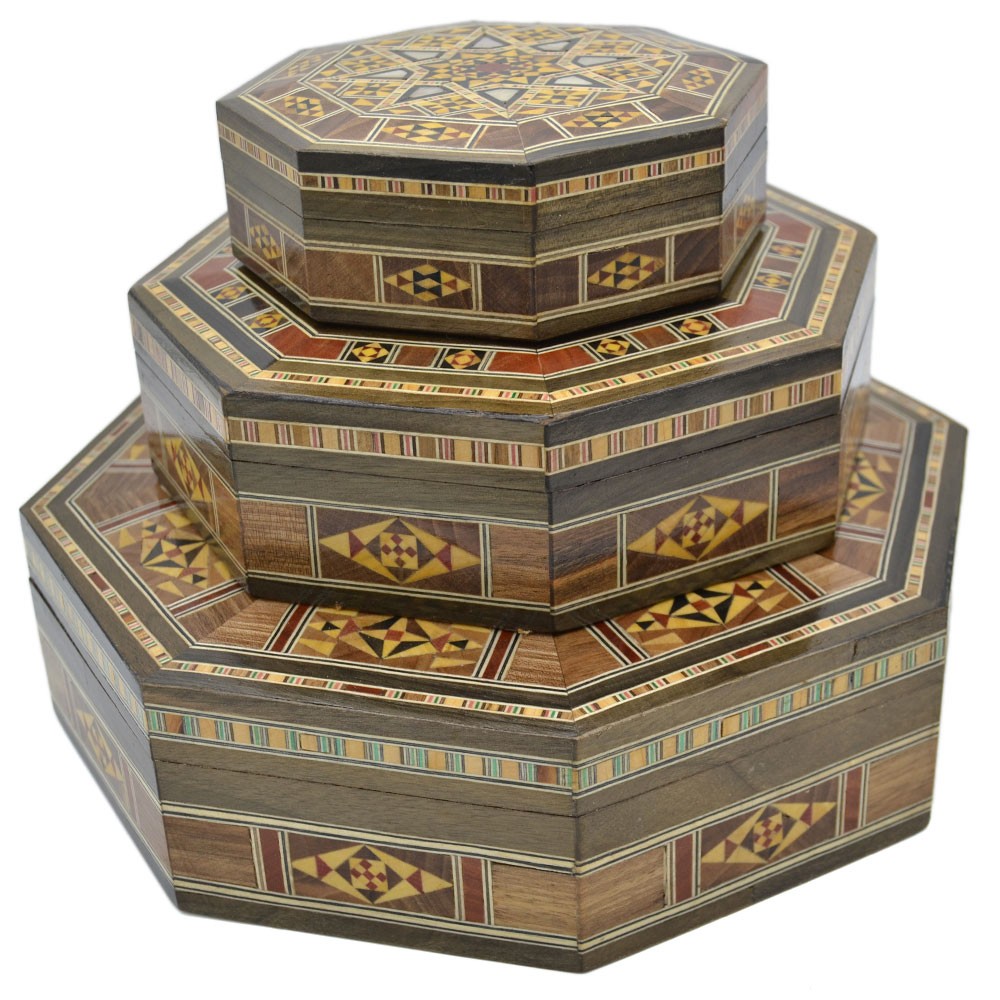 Juego 3 Cajas Octogonales - Taracea S I R I A - Modelo D A M A S C O