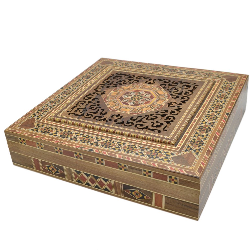 Caja Cuadrada Taracea Siria - Tapa Celosia Corte Por Laser - 30 cm