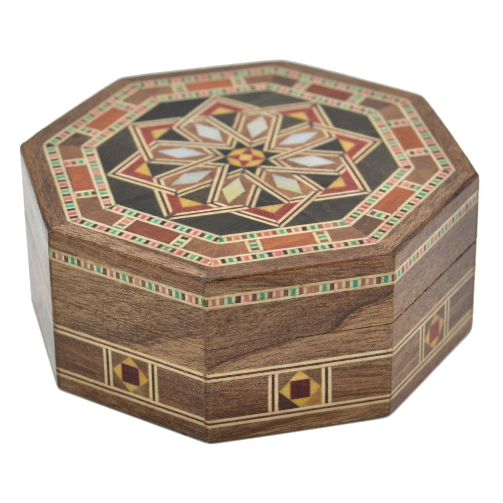 Caja Taracea Siria Octogonal - Madera y Nacar - 8 cm - Modelo Homs
