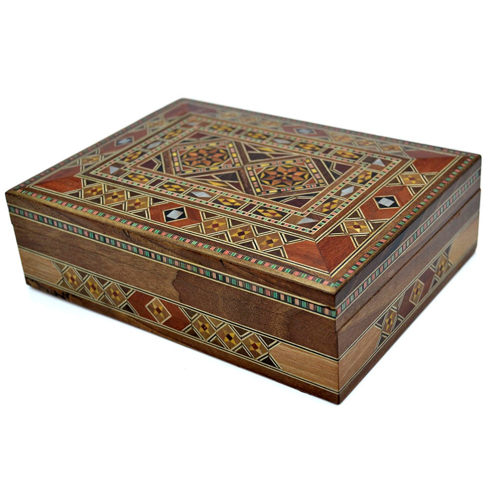 Caja Rectángular Taracea Siria - Diseño Mosáico - Modelo Latakia - 20 cm