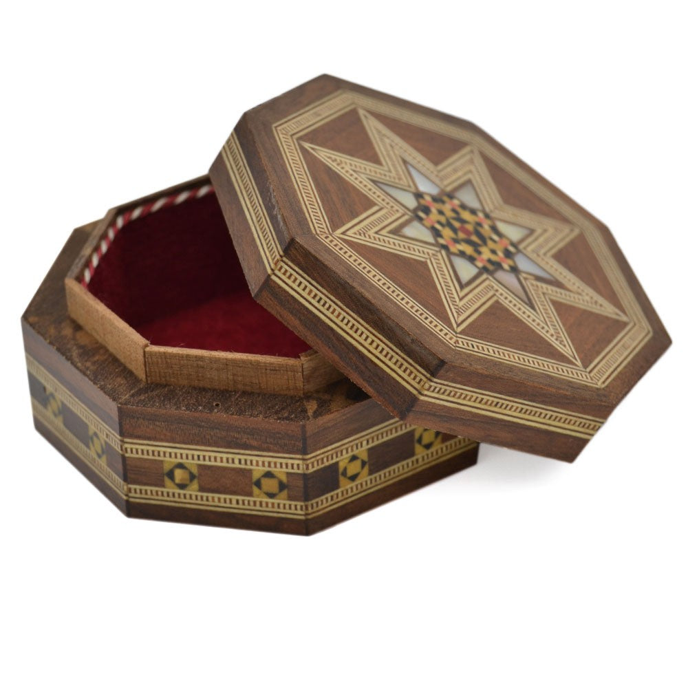 Caja Octogonal Taracea Siria - Diseño Mosáico - Modelo Al Raqa - 9 cm