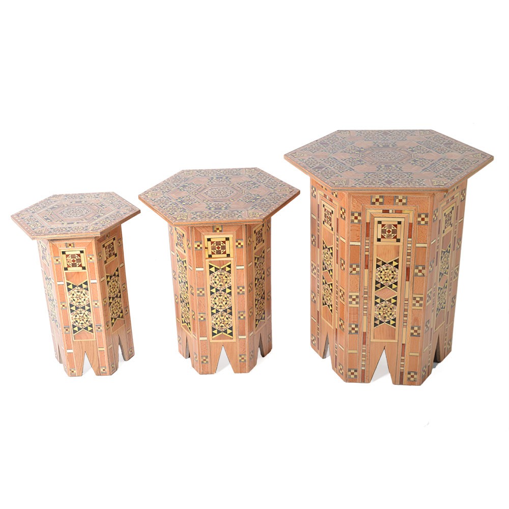 Juego 3 Mesas Taracea Hexagonal - S I R I A - Modelo TAWILAAT