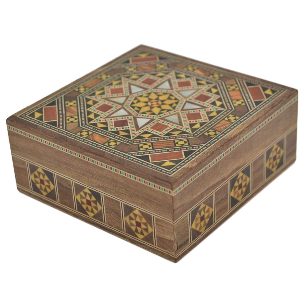 Caja Taracea Siria Cuadrada - Decoracion Estrella - 11 cm