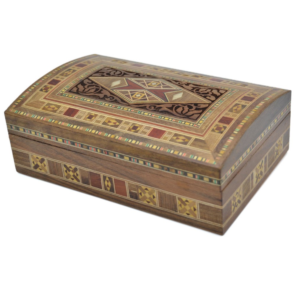 Baul Taracea Cuadrada Siria - Tapa Madera Tallada - 18 cm