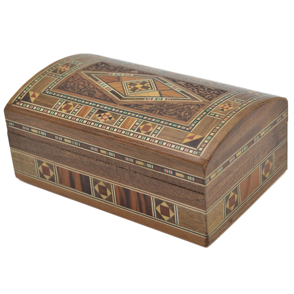 Baul Taracea Siria - Tapa Madera Tallada - 14 cm