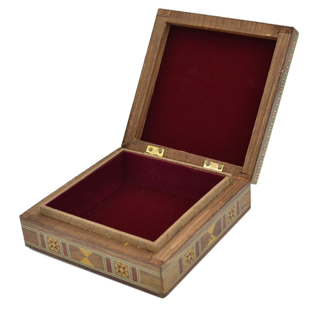 Caja Taracea Cuadrada Siria - Tapa Estrella 12 Puntas - 13 cm