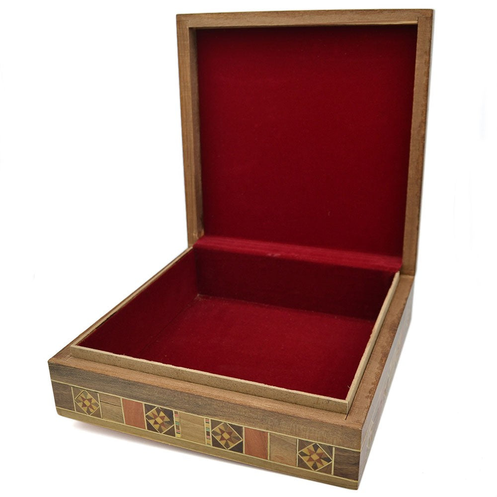 Caja Taracea Siria Cuadrada - Decoracion Madera y Nacar - 19.5 cm