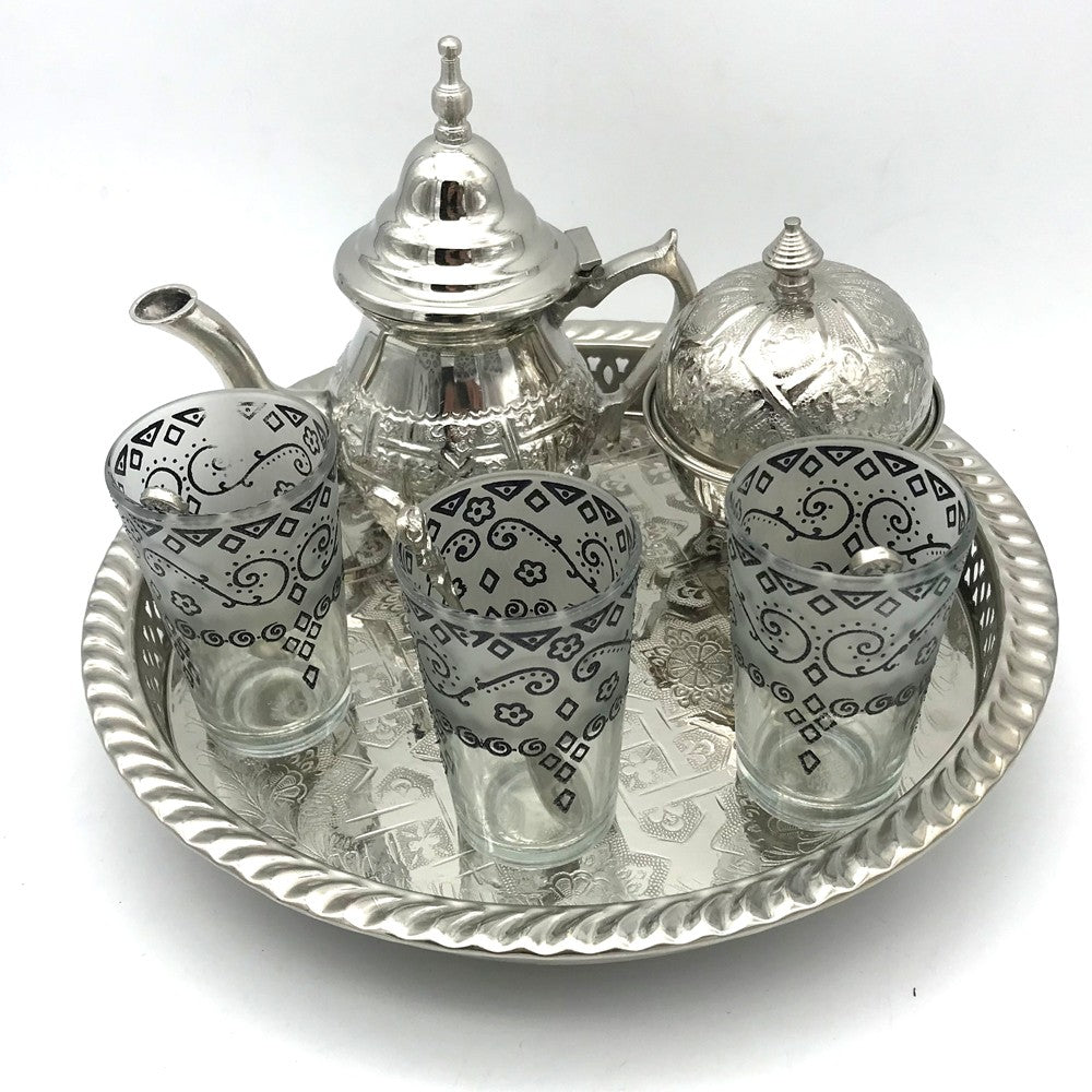 Juego de Té Arabe- Tetera - Bandeja Patas - 3 Vasos - Azucarero